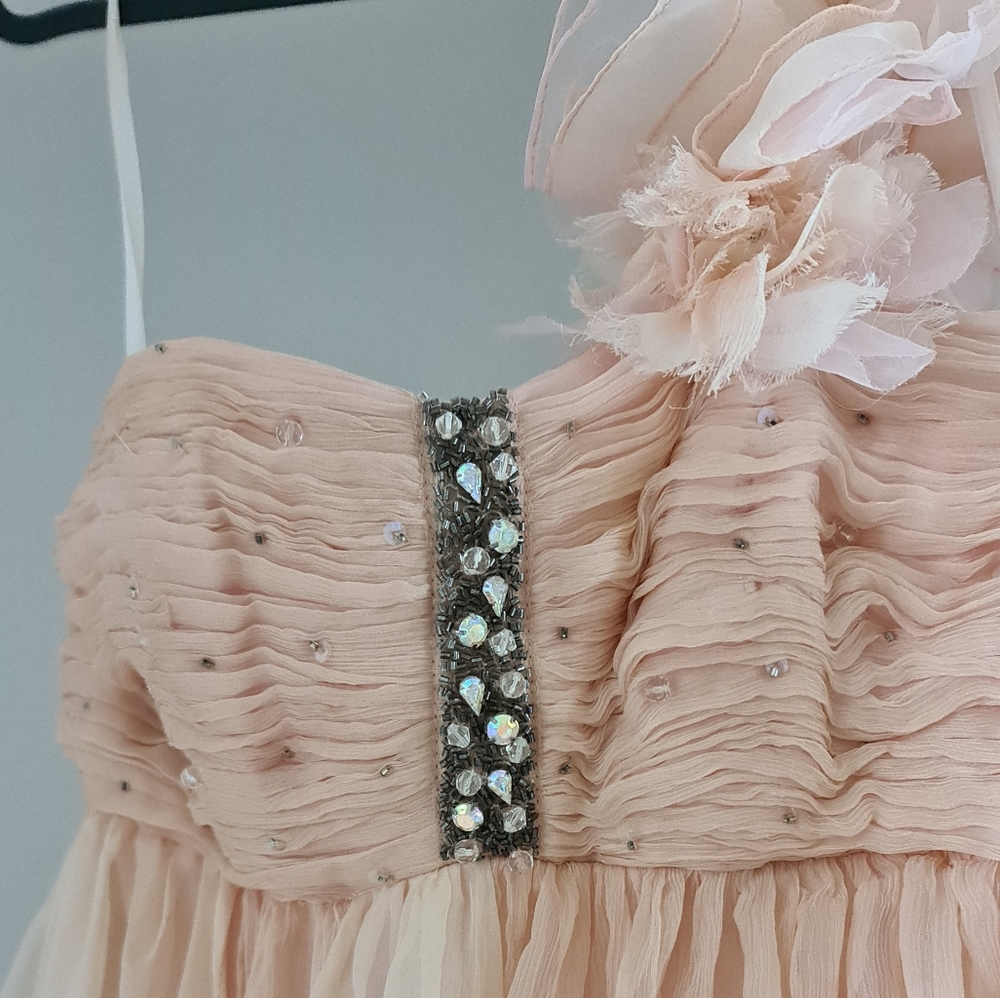🎁Designer Gerry Shaw Pink Frill One Off Shoulder Jewel Dress - Picture 3 of 14